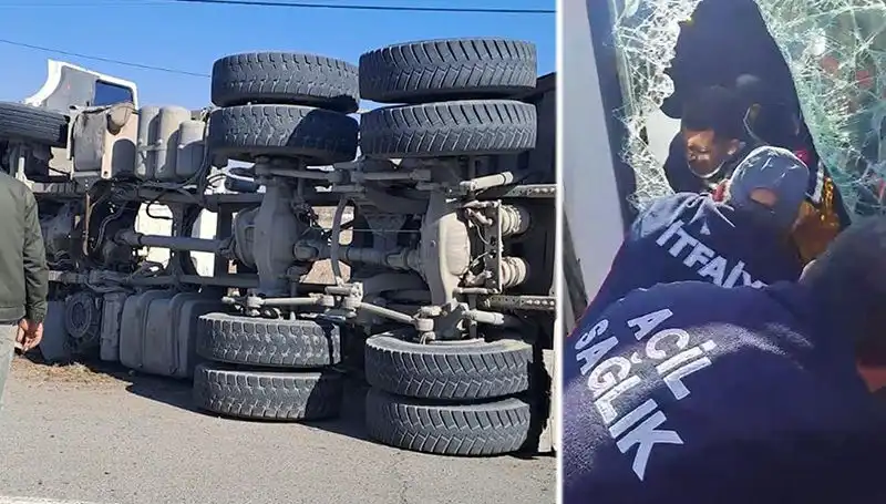 Virajı Alamayan Kamyonun Yan Yatması Kazaları Davetiye Çıkarıyor